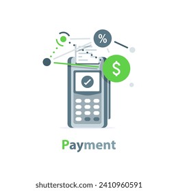 Payment,POS terminal,approved payment. Flat illustration