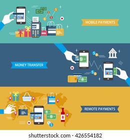 payments concept flat design illustration - mobile payments. money transfer. remote payments