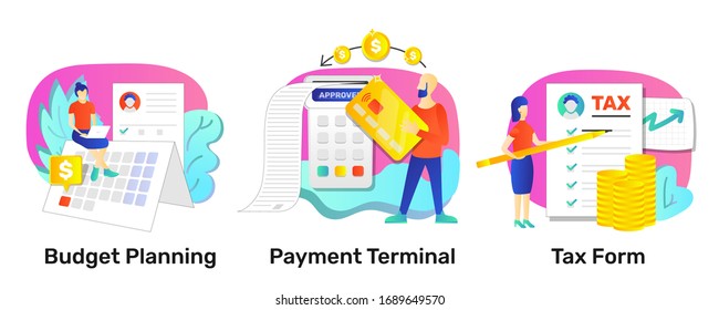 Payments and finance illustration set. Bright colorful storytelling. Isolated illustration pack for your design, infographic, landing page, app designing and animation.