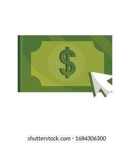 payments online, banknote money cash clicking vector illustration flat icon shadow