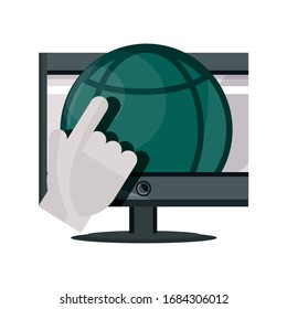 payments online, computer world clicking vector illustration flat icon shadow