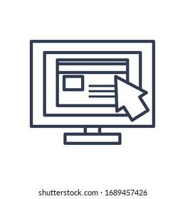 Online-Zahlungskonzept, Computer mit Kreditkarte und Cursorsymbol auf weißem Hintergrund, Linienstil, Vektorillustration