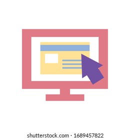 payments online concept, computer with credit card and cursor icon over white background, flat style, vector illustration