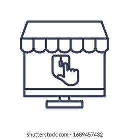 payments online concept, computer with mouse device and hand cursor on screen icon over white background, line style, vector illustration