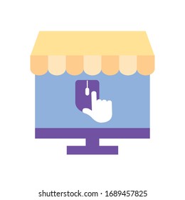 payments online concept, computer with mouse device and hand cursor on screen icon over white background, flat style, vector illustration