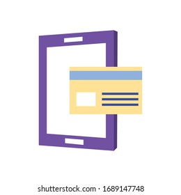 payments online concept, tablet with credit card icon over white background, flat style, vector illustration
