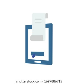 concepto de pagos en línea, tableta con icono de factura sobre fondo blanco, estilo plano, ilustración vectorial