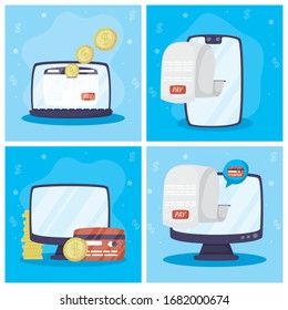 Payments online technology with gadgets and icons vector illustration design