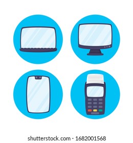 Tecnología en línea de pagos con el diseño de ilustración vectorial de gadgets definidos