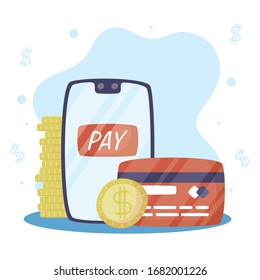 Payments online technology with smartphone and credit card vector illustration