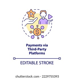 Payments via third party platforms concept icon. Making money with live streaming abstract idea thin line illustration. Isolated outline drawing. Editable stroke. Arial, Myriad Pro-Bold fonts used