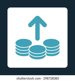 Payout icon from Commerce Buttons OverColor Set. Vector style is blue and white colors, flat square rounded button, dark blue background.