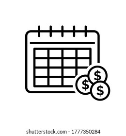 Payout schedule vector icon.  Financial calendar sign. Salary date symbol. Charging money logo.