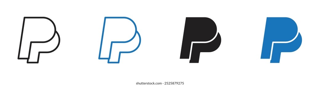 Paypal icon linear graphics set vector in black