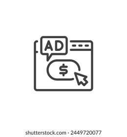 Pay-Per-Click Advertising line icon. linear style sign for mobile concept and web design. PPC advertising outline vector icon. Symbol, logo illustration. Vector graphics