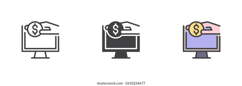 Pay-Per-Click different style icon set. Line, glyph and filled outline colorful version, outline and filled vector sign. Online Payment symbol, logo illustration. Vector graphics