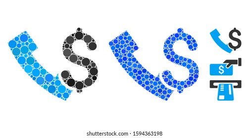 Payphone composition of circle elements in various sizes and color tones, based on payphone icon. Vector round elements are organized into blue composition.