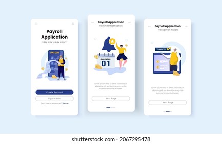 Payroll application illustration on onboard mobile screen template