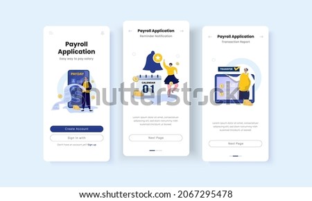 Payroll application illustration on onboard mobile screen template