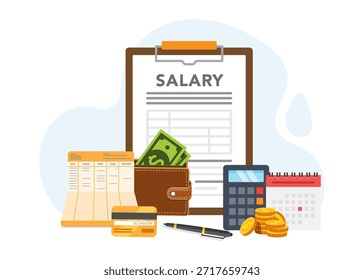 Concepto de nómina, administración de nómina, contador que calcula el salario, gastos, cálculo de salario ilustración de stock