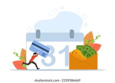 Payroll Concept, Showing person carrying debit card to withdraw money, Suitable for landing page, UI, web, app intro card, editorial, flyer and banner. Flat Vector illustration on white background.