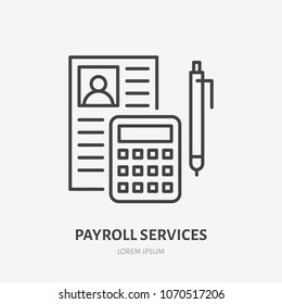 Payroll With Consultator Flat Line Icon. Personnel Accounting Sign. Thin Linear Logo For Legal Financial Services, Accountancy.