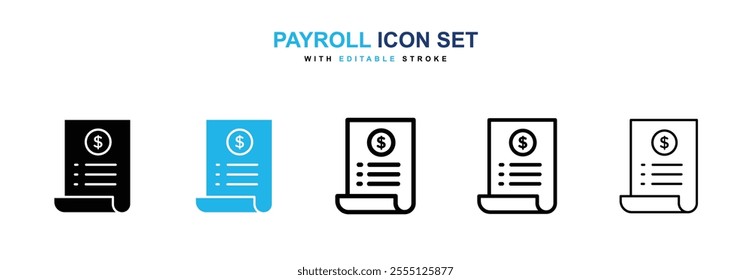 Payroll icon collection in black and blue colors