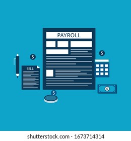 Payroll, invoice sheet flat illustration. Payroll template, calculate salary, budget concepts.