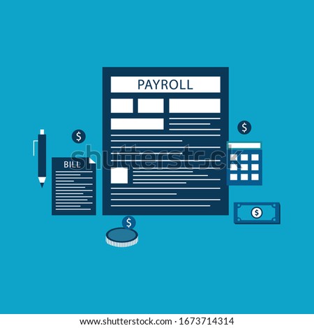 Payroll, invoice sheet flat illustration. Payroll template, calculate salary, budget concepts.