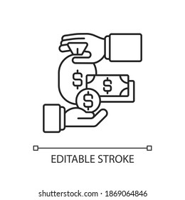 Payroll linear icon. Finances management thin line customizable illustration. Contour symbol. Banking services, deposit investment, profitable loan. Vector isolated outline drawing. Editable stroke