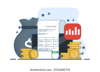 Payroll online payment concept, Invoice sheet, Calculate salary, Budget concept, Salary, Wage payment. Payment and invoice, Business or financial operation sign. Flat vector illustration.