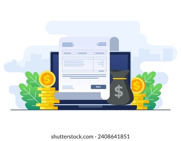 Payroll online payment flat illustration vector template, Invoice sheet, Calculate salary, Budget concept, Paycheck, wage payment