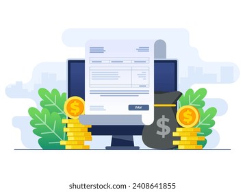 Payroll online payment flat illustration vector template, Invoice sheet, Calculate salary, Budget concept, Paycheck, wage payment