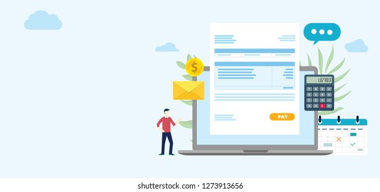 payroll payment concept with laptop and invoice wage paper with free space for text on side - vector