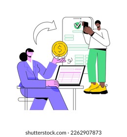 Payroll processing isolated cartoon vector illustrations. Man using software to automate business processes, IT technology, data transfer, machine learning, receive payment vector cartoon.