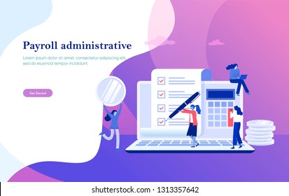 Payroll, Salary Payment Administrative Vector Illustration Concept, Women Accountant Calculating Payment Check, Can Use For, Landing Page, Template, Ui, Web, Mobile App, Poster, Banner, Flyer
