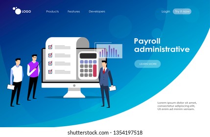 Payroll, salary payment administrative vector illustration concept, women accountant calculating payment check, can use for, landing page, template, ui, web, mobile app, poster, banner, flyer