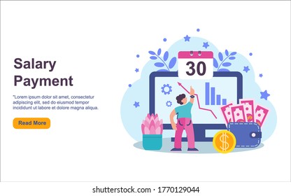 Payroll, salary payment administrative vector illustration concept, men accountant calculating payment check, can use for, landing page template, ui web, mobile app, poster or banner, flyer EPS