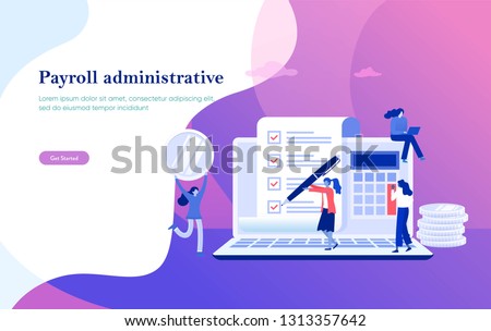 Payroll, salary payment administrative vector illustration concept, women accountant calculating payment check, can use for, landing page, template, ui, web, mobile app, poster, banner, flyer