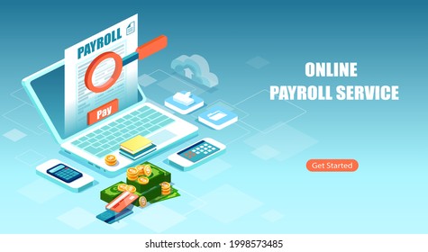 Payroll, salary payment, financial calculator using internet software concept 