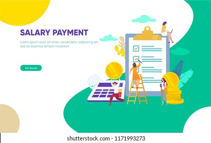 Payroll, Salary payment, happy people get his salary vector illustration concept, can use for, landing page, template, ui, web, mobile app, poster, banner, flyer