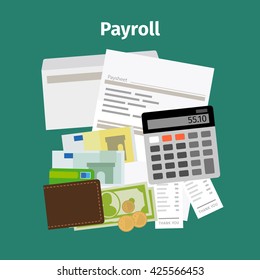 Payroll salary payment and money wages concept. Vector illustration