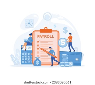 Payroll, Salary payment with Tiny People Character Concept, office accounting administrative or calendar pay date, employee wages concept, flat vector modern illustration