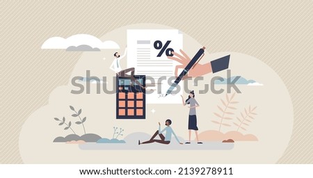 Payroll, salary or wage calculation with earning payment tiny person concept. Company employee staff financial fee reward and accounting paycheck documentation vector illustration. Loan percentage.