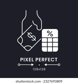 Payroll tax white solid desktop icon. Employee deductions. Salary expenses. Personal income. Pixel perfect 128x128, outline 2px. Silhouette symbol for dark mode. Glyph pictogram. Vector isolated image