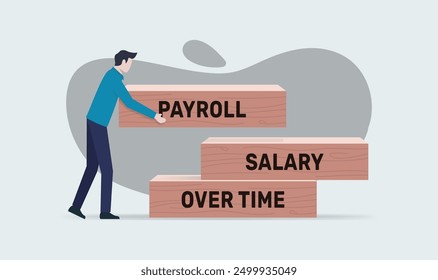 Payroll time for human resources concept with wooden blocks with words payroll, salary and over time