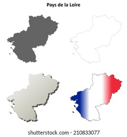 Pays de la Loire blank detailed outline map set - vector version