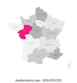 Pays de la Loire - map of administrative division, region, pink highlighted in map of France