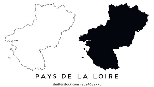 Contorno do mapa de Pays de la Loire e vetor de silhueta preta