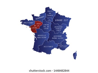 Pays de la Loire region outline map France country state 